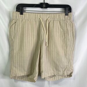 Abercrombie and Fitch, cream and blue striped pull on linen blend shorts